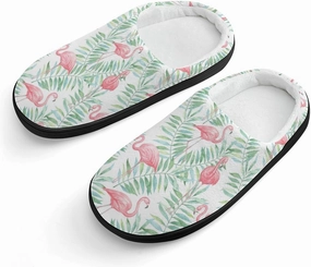 Flamingo And Tropical Leaves Print Slippers for Boys Girls Home Cotton Slippers Non-Slip Warm Little Kids Slippers
