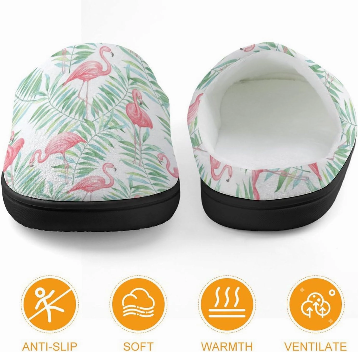 Flamingo And Tropical Leaves Print Slippers for Boys Girls Home Cotton Slippers Non-Slip Warm Little Kids Slippers