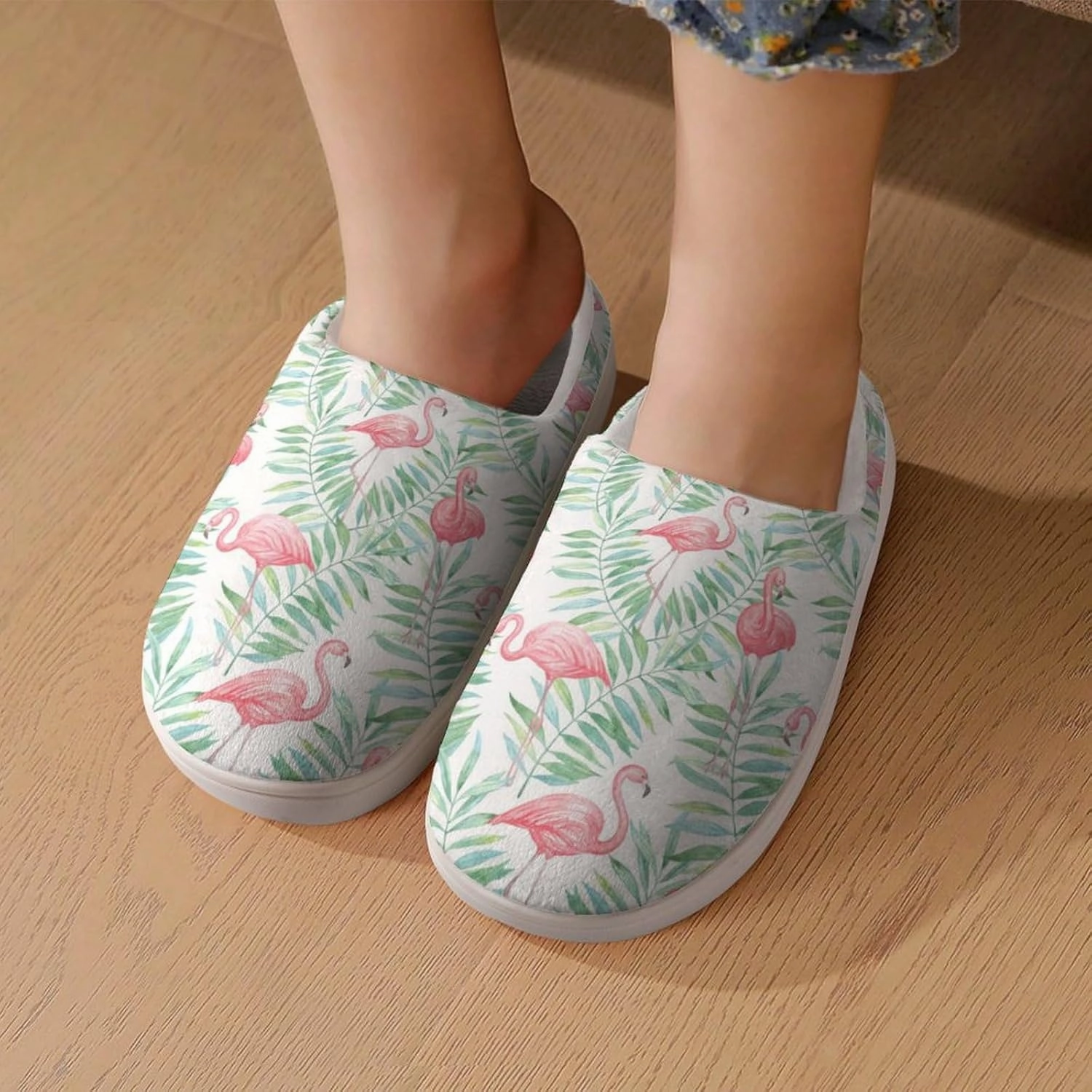 Flamingo And Tropical Leaves Print Slippers for Boys Girls Home Cotton Slippers Non-Slip Warm Little Kids Slippers