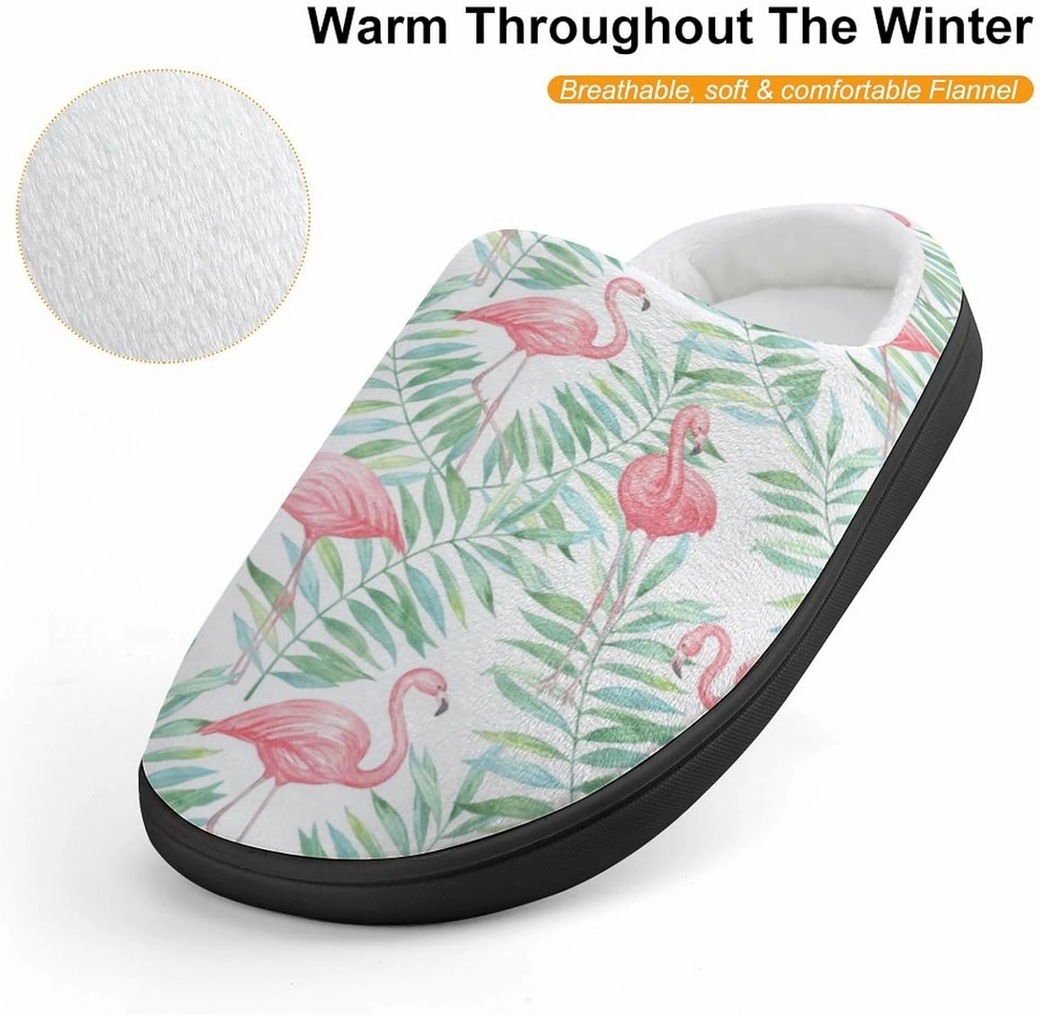 Flamingo And Tropical Leaves Print Slippers for Boys Girls Home Cotton Slippers Non-Slip Warm Little Kids Slippers