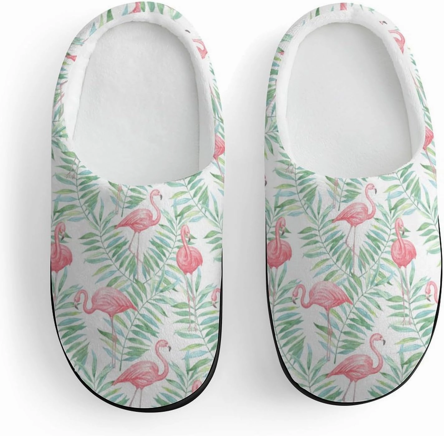 Flamingo And Tropical Leaves Print Slippers for Boys Girls Home Cotton Slippers Non-Slip Warm Little Kids Slippers