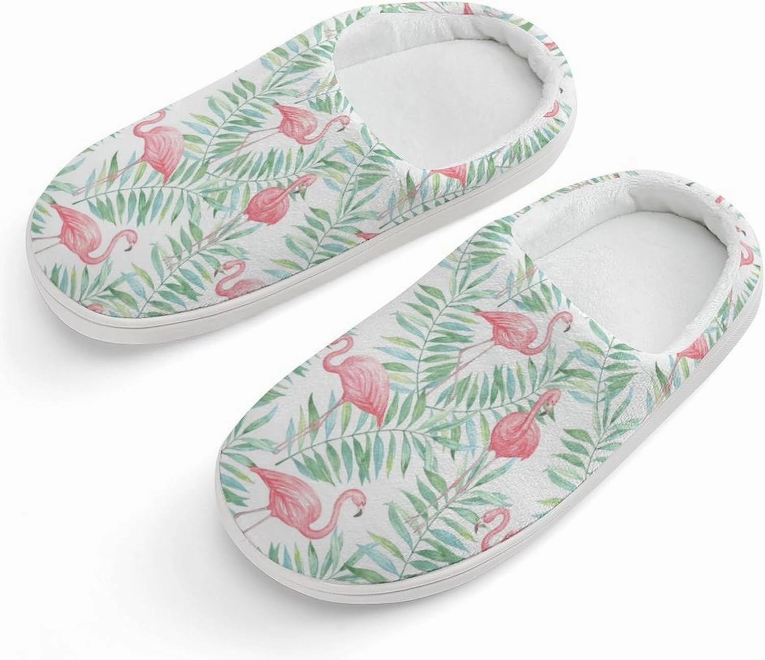 Flamingo And Tropical Leaves Print Slippers for Boys Girls Home Cotton Slippers Non-Slip Warm Little Kids Slippers
