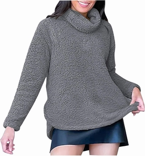 Fleece Sweater for Women Solid Fashion High Turtle Neck Outwear Slit Hem Long Sleeve Warm Fuzzy Basic Outfitting