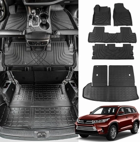 Floor Mats Compatible with 2014-2019 Toyota Highlander Cargo Liner TPE Back Seat Cover Protector 2018 7 Seats Highlander Accessories (2014-2019,Floor Mats Trunk Mat with Backrest Mat)