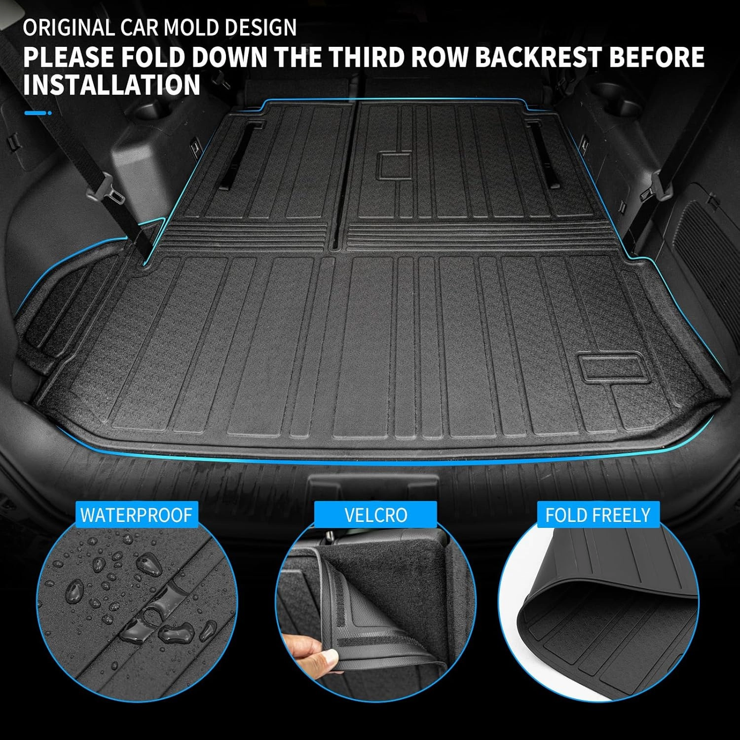 Floor Mats Compatible with 2020-2025 Toyota Highlander Cargo Liner Back Seat Cover Hybrid Fuel 2024 7 Seats Highlander Accessories (2020-2025,Floor Mats Trunk Mat with Backrest Mat)