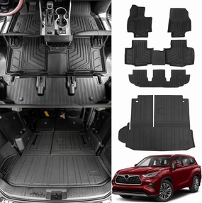 Floor Mats Compatible with 2020-2025 Toyota Highlander Cargo Liner Back Seat Cover Hybrid Fuel 2024 7 Seats Highlander Accessories (2020-2025,Floor Mats Trunk Mat with Backrest Mat)
