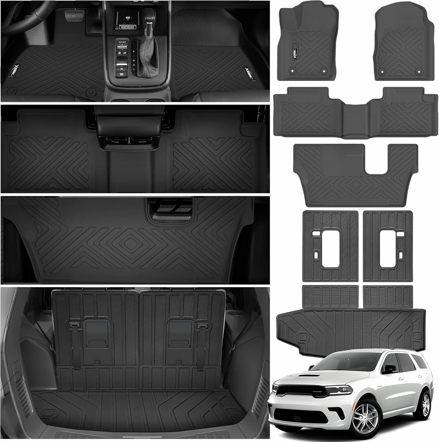 Floor Mats for 2016-2024 2025 Dodge Durango 7 Seats with Trunk Mat All Weather TPE Protection 3 Rows Car Floor Liners Full Set with Cargo Liners