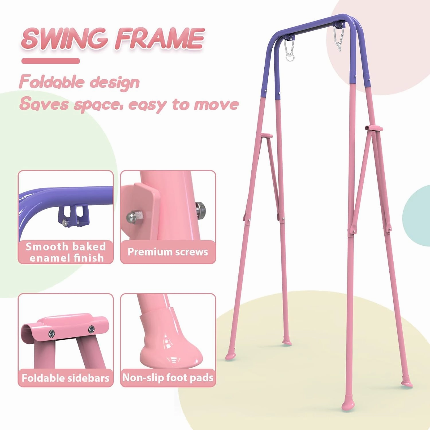Foldable Toddler Swing Set, Indoor & Outdoor Baby Swing Set for Backyard, Safe and Durable Design, Grow with Your Child (Pink)