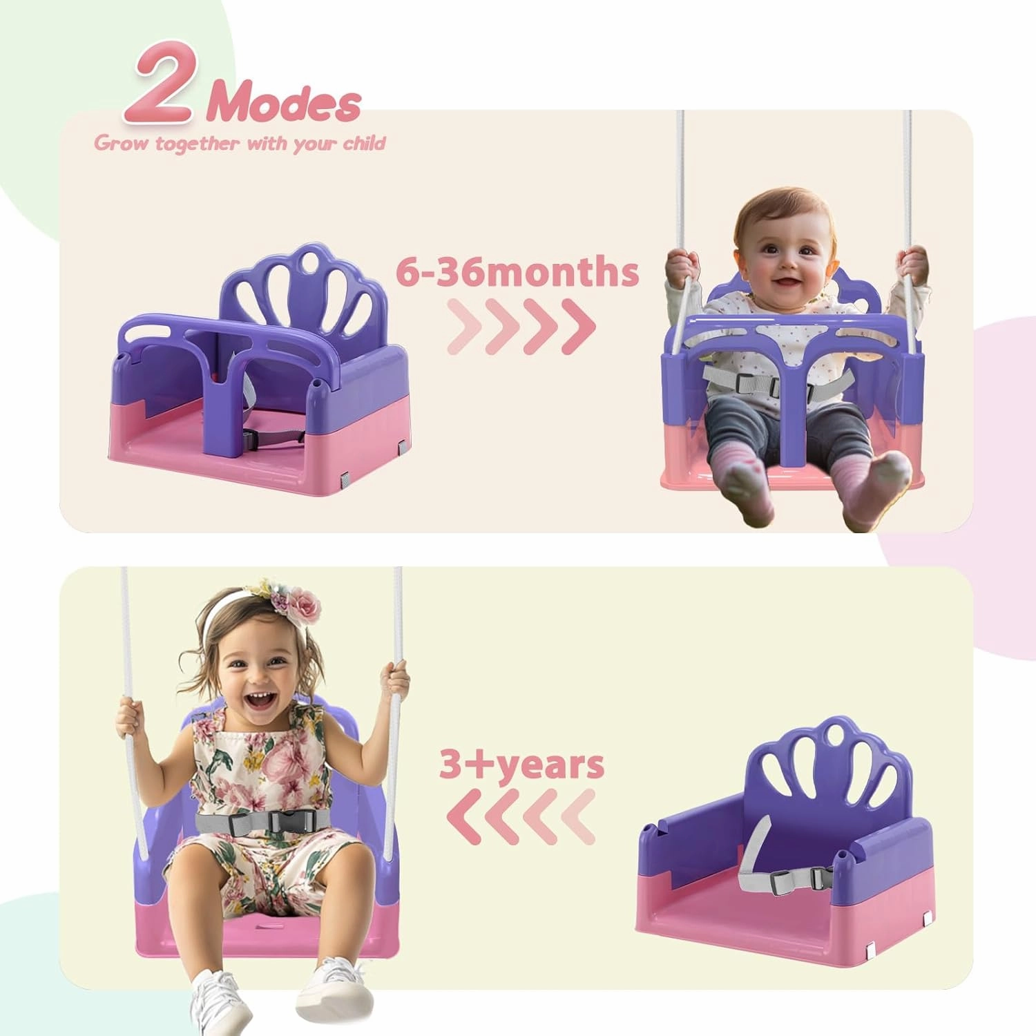 Foldable Toddler Swing Set, Indoor & Outdoor Baby Swing Set for Backyard, Safe and Durable Design, Grow with Your Child (Pink)