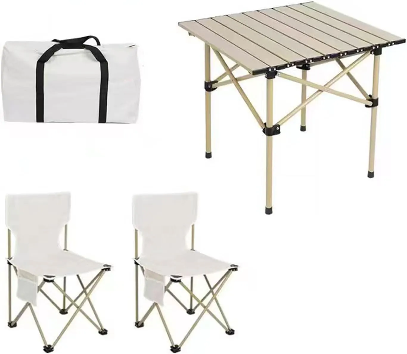 Folding Outdoor Camping Picnic Tables and Chairs, Carbon Steel Foldable Roll-up Table Top Small Picnic Table, Portable Fishing Chair Set, Easy to Assemble