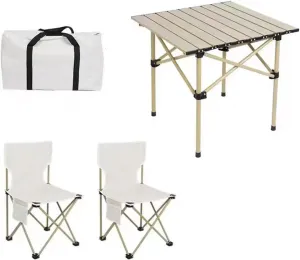 Folding Outdoor Camping Picnic Tables and Chairs, Carbon Steel Foldable Roll-up Table Top Small Picnic Table, Portable Fishing Chair Set, Easy to Assemble