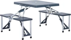 Folding Picnic Table Set with 4 Seats & Umbrella Hole, Portable Camping Chairs, Lightweight Aluminum Frame, Easy Setup & Takedown for Camping & Outdoor Activities, Dark Grey
