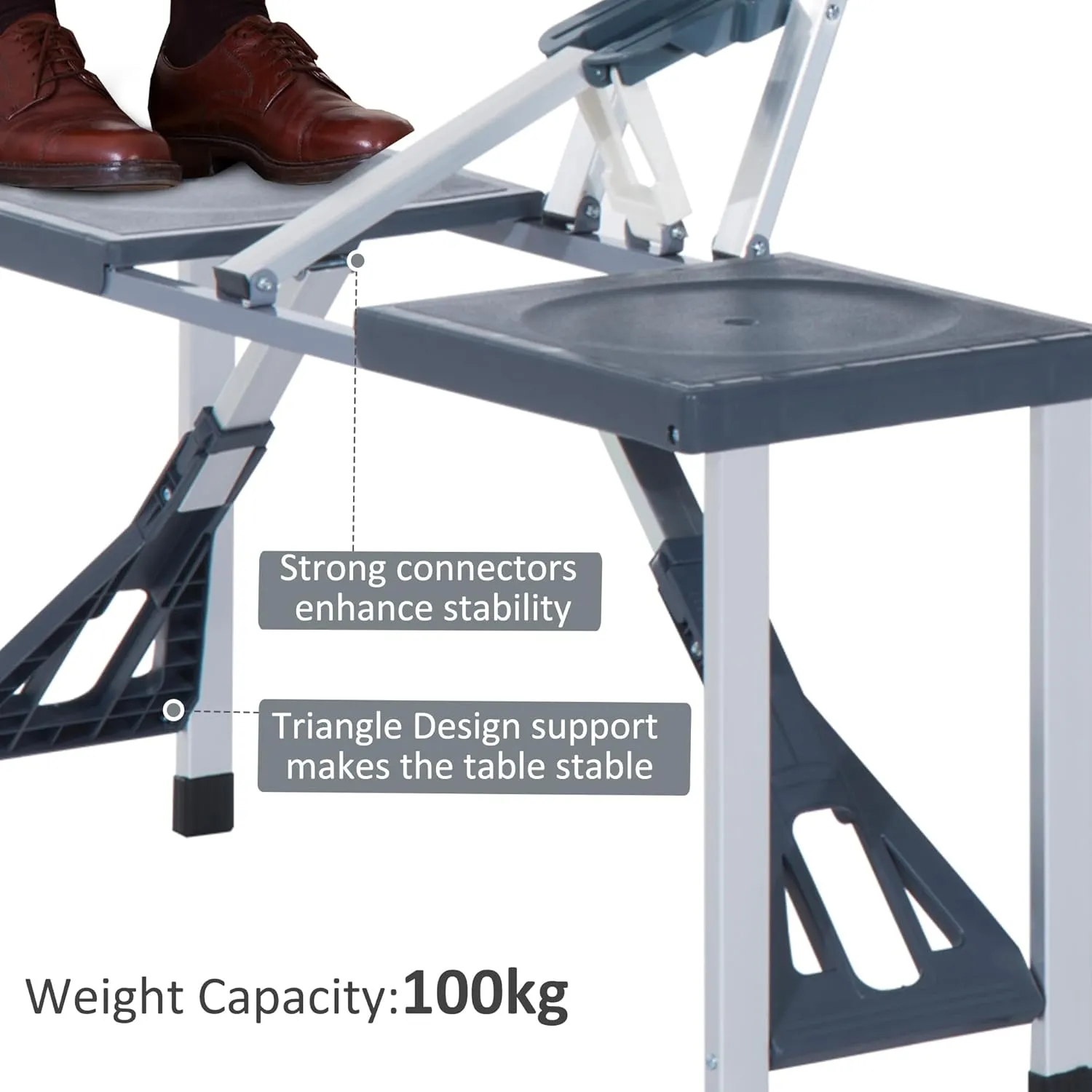 Folding Picnic Table Set with 4 Seats & Umbrella Hole, Portable Camping Chairs, Lightweight Aluminum Frame, Easy Setup & Takedown for Camping & Outdoor Activities, Dark Grey