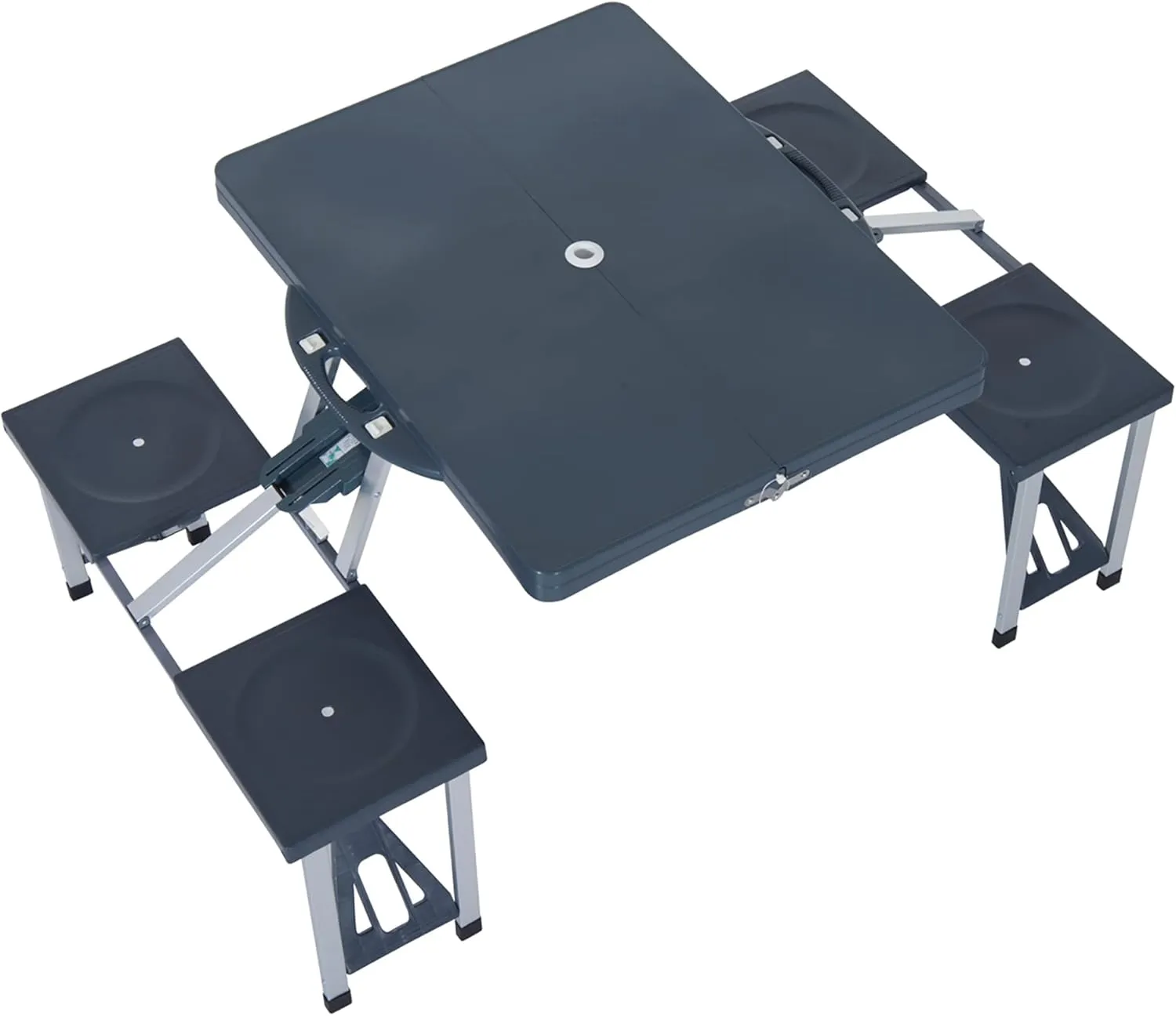 Folding Picnic Table Set with 4 Seats & Umbrella Hole, Portable Camping Chairs, Lightweight Aluminum Frame, Easy Setup & Takedown for Camping & Outdoor Activities, Dark Grey