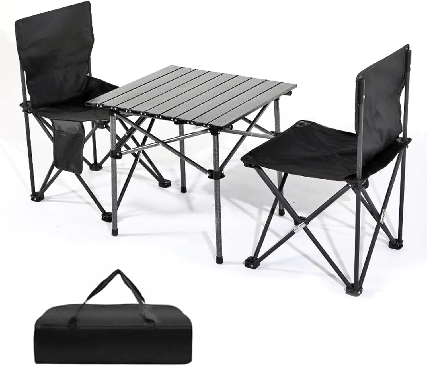 Folding Table airs Sets, Aluminum Foldable Picnic Table Portable Camping Table and airs for Picnic,Bea,Fishing,Hiking,BBQ,Parties, Patio, Black