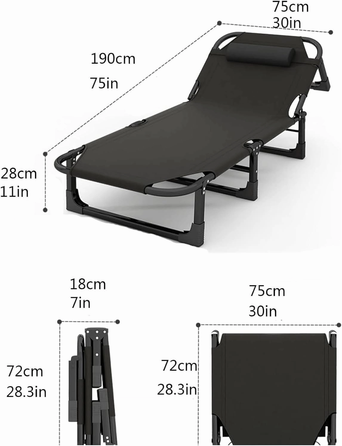 Folding Camping Cot Load 350 Lbs Sleeping Cots for Adults W/Mattress Pillow Eye Mask Reclining Chaise Cotton Pad Folding Cot