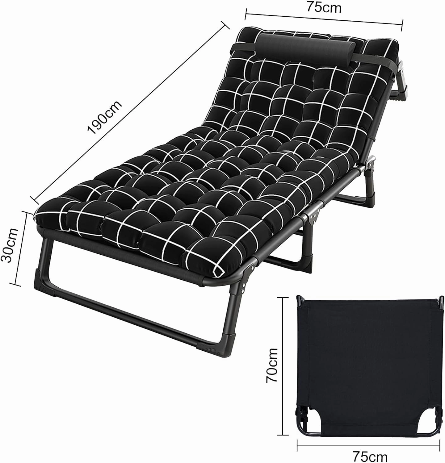 Folding Camping Cot w/Mattress & Pillow for Adults Adjustable 4-Position Portable Camp Bed Outdoor Lounge Chair Single Sleeping Cot Bed for Office Pool Beach Patio