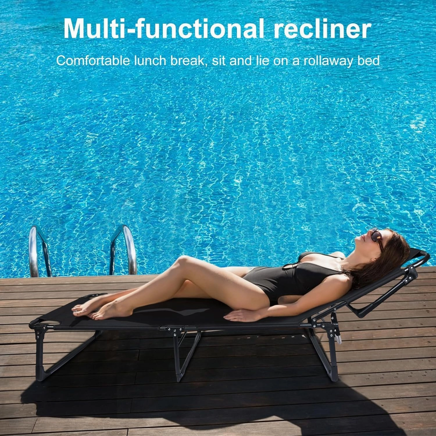 Folding Camping Cot w/Mattress & Pillow for Adults Adjustable 4-Position Portable Camp Bed Outdoor Lounge Chair Single Sleeping Cot Bed for Office Pool Beach Patio