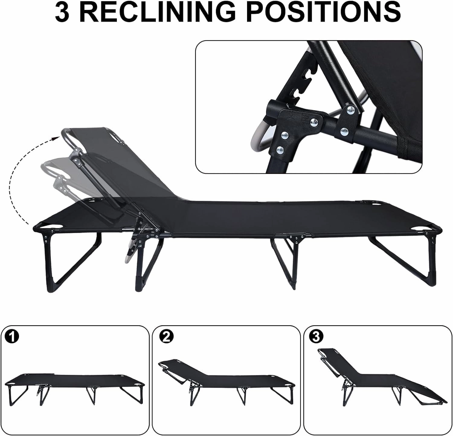 Folding Camping Cot w/Mattress & Pillow for Adults Adjustable 4-Position Portable Camp Bed Outdoor Lounge Chair Single Sleeping Cot Bed for Office Pool Beach Patio