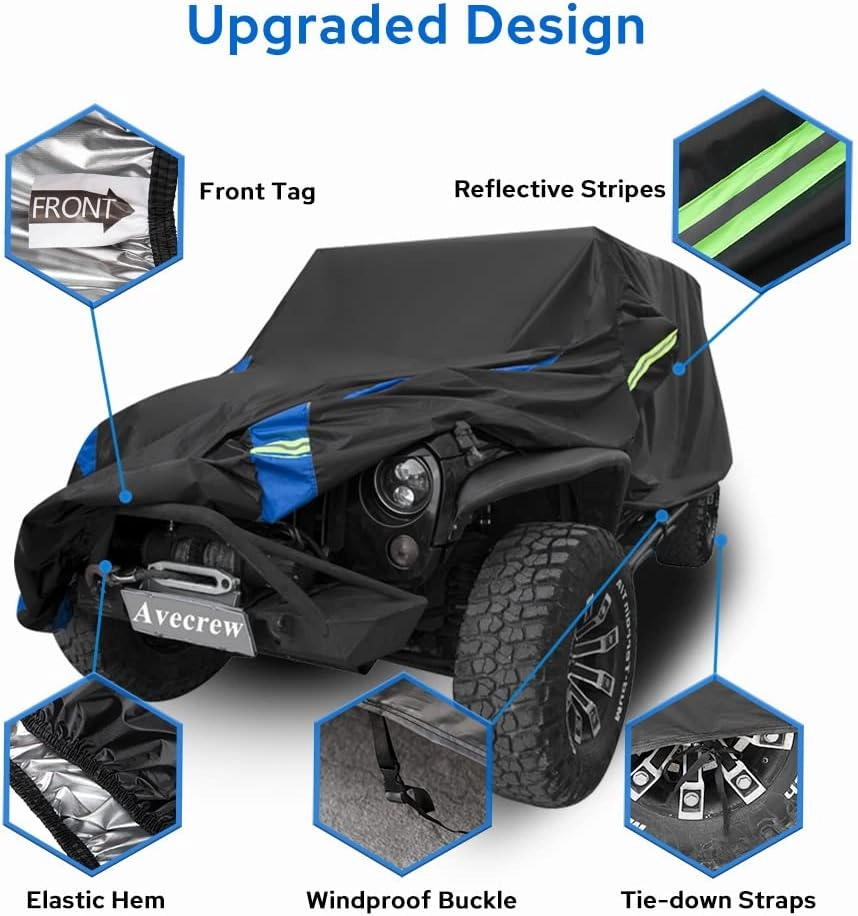 for Jeep Wrangler Cover Waterproof 2 Door, All Weather for Jeep Rain Cover for Automobiles, Outdoor Full Exterior for Jeep Covers Fits JK JL TJ YJ CJ