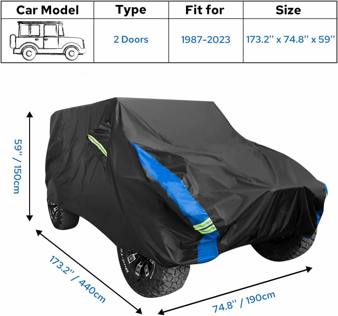 for Jeep Wrangler Cover Waterproof 2 Door, All Weather for Jeep Rain Cover for Automobiles, Outdoor Full Exterior for Jeep Covers Fits JK JL TJ YJ CJ
