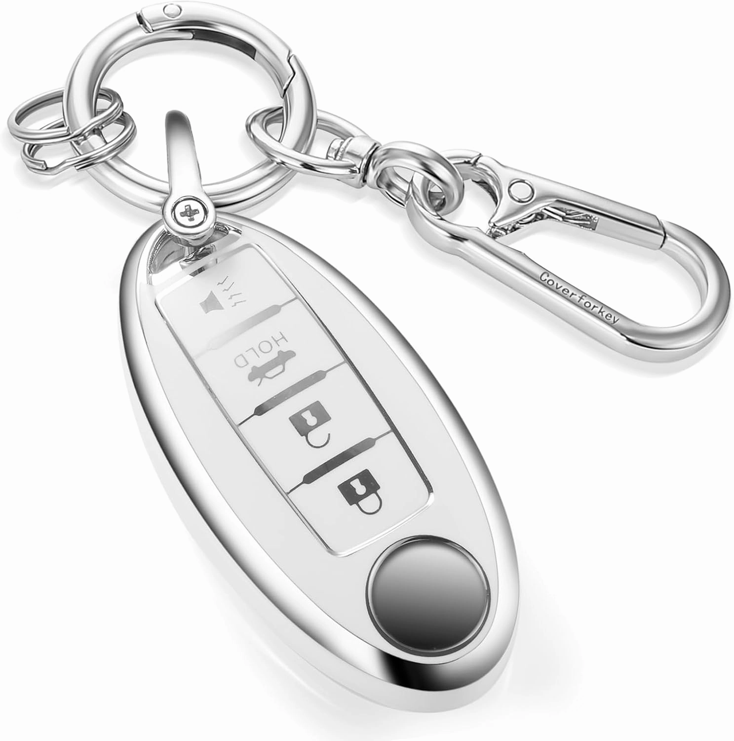 for Nissan Key Fob Cover with Upgraded Anti loss Durable Metal Keychain, Fashionable Soft Case for Murano Pathfinder Rogue Titan Versa Infiniti (4 Button) Key (Silver, A1)