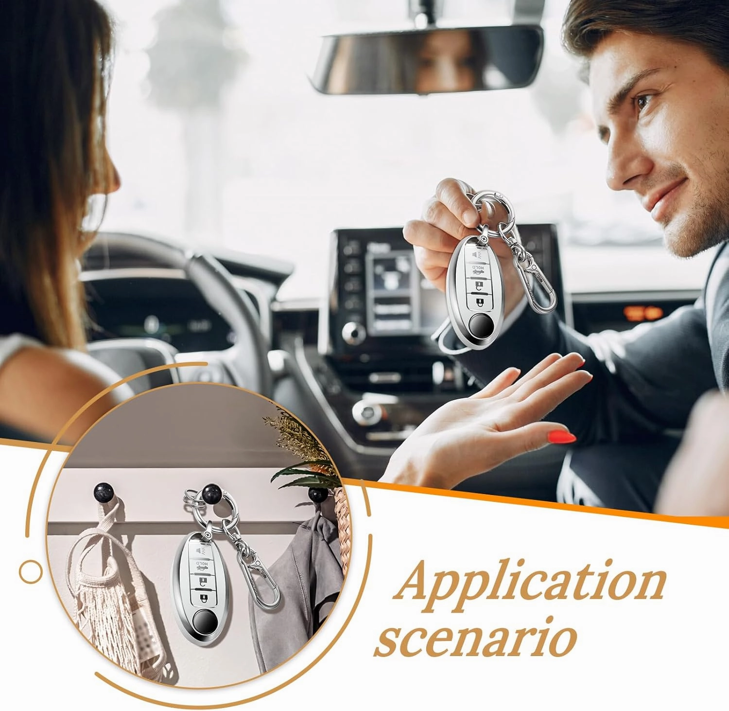 for Nissan Key Fob Cover with Upgraded Anti loss Durable Metal Keychain, Fashionable Soft Case for Murano Pathfinder Rogue Titan Versa Infiniti (4 Button) Key (Silver, A1)