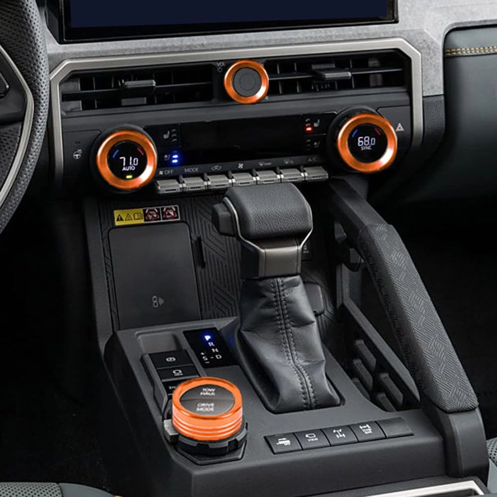 for Toyota Tacoma 2024 2025 w/14 Display 4Runner 2025 Interior Accessories AC Center Consoles Control Audio Switch Drive Volume Knob Cover Air Conditioner Aluminum Alloy (Orange, 14“ Screen)
