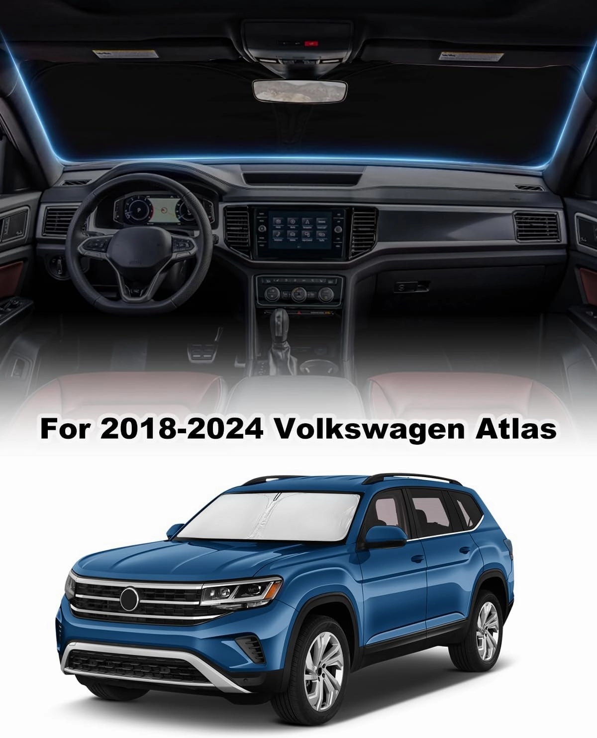 for Volkswagen Atlas Sun Shade Sunshade Windshield - Front Windshield Shade Custom Fit Atlas 2018-2024 Car Accessories