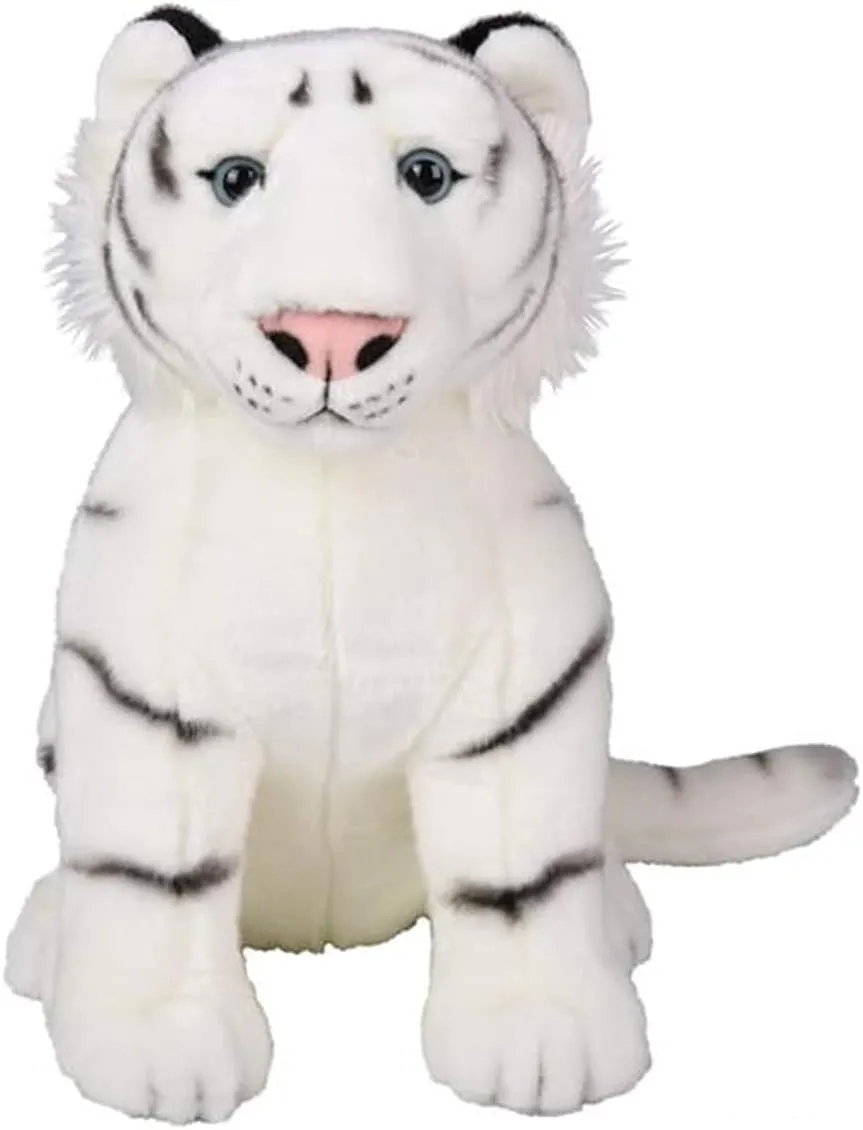 Forest & Twelfth 15” Lifelike Stuffed White Tiger, Realistic Look Soft Plush Toys, Nursery and Room Decor, Baby Shower Decoration, Birthday Gift for Boys & Girls Ages 3  (White Tiger)