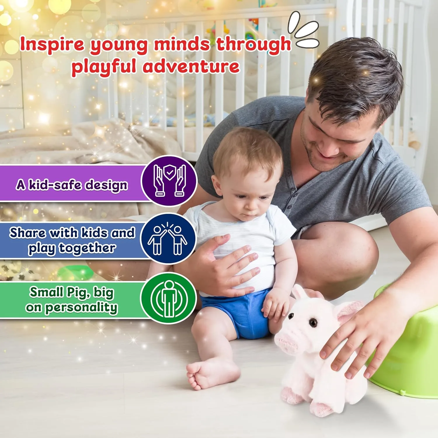 Forest & Twelfth 6" Stuffed Pig, Soft Plush Toy, Cute Stuffed Animal for Boys and Girls, Realistic Looking Small Stuffed Animals, Nursery and Room Decor (6" Pig)