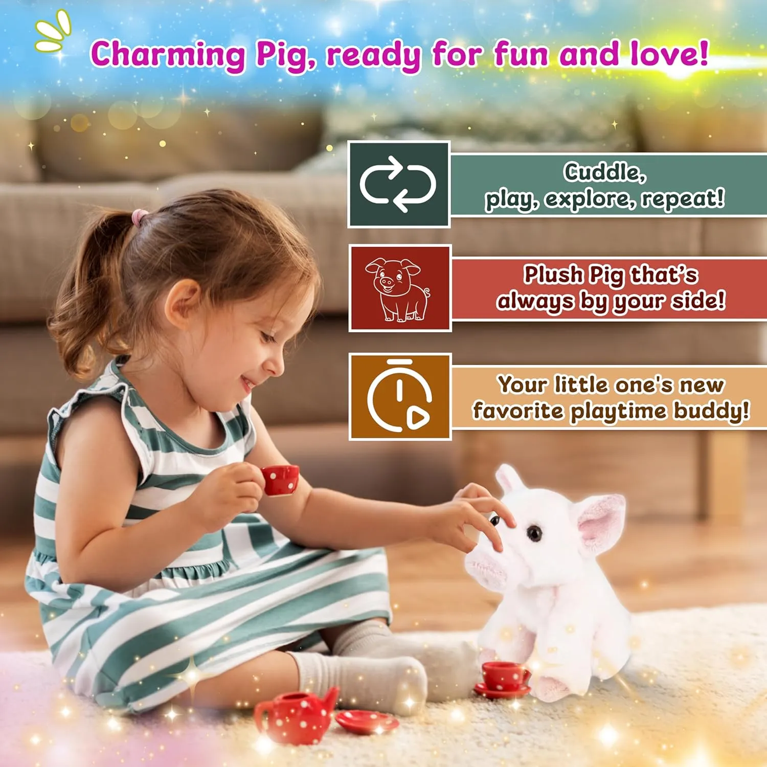 Forest & Twelfth 6" Stuffed Pig, Soft Plush Toy, Cute Stuffed Animal for Boys and Girls, Realistic Looking Small Stuffed Animals, Nursery and Room Decor (6" Pig)