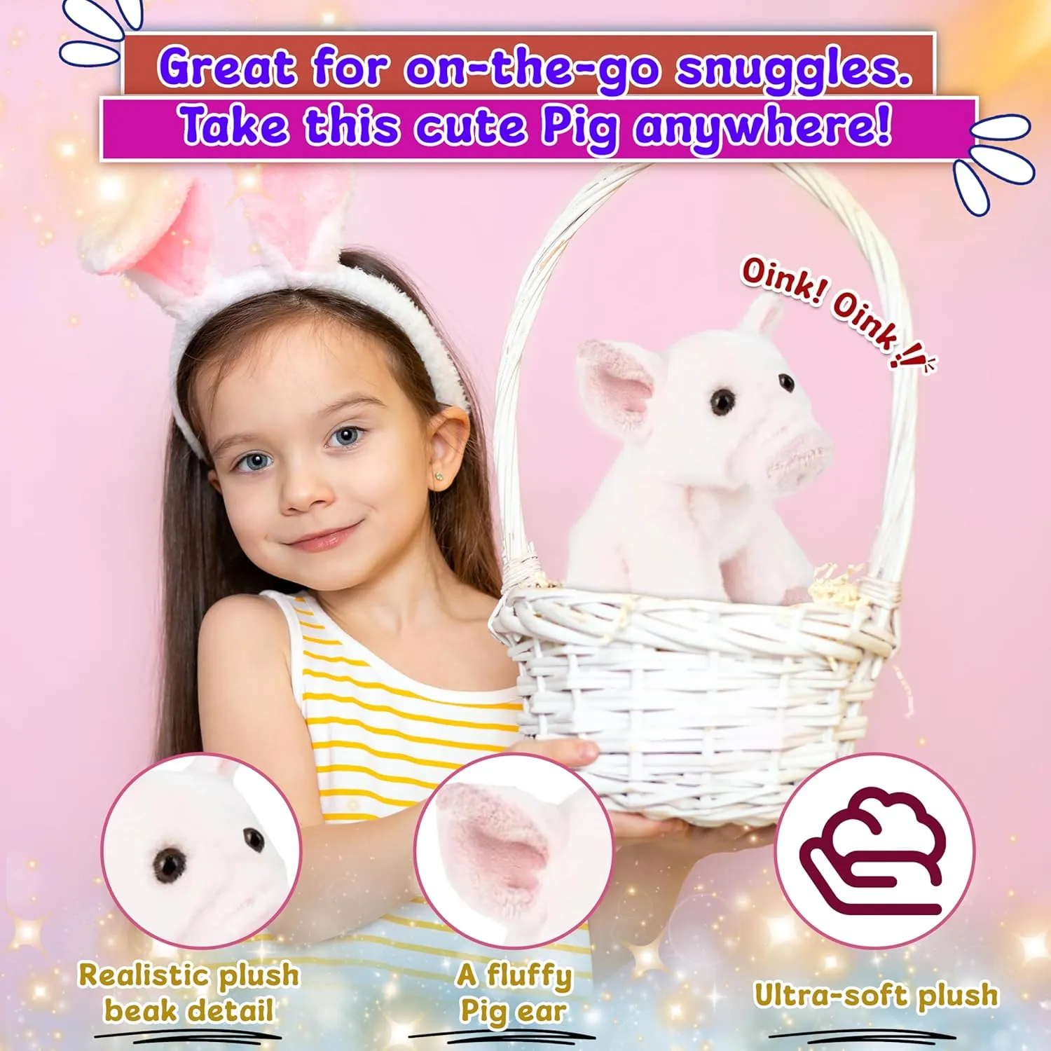 Forest & Twelfth 6" Stuffed Pig, Soft Plush Toy, Cute Stuffed Animal for Boys and Girls, Realistic Looking Small Stuffed Animals, Nursery and Room Decor (6" Pig)