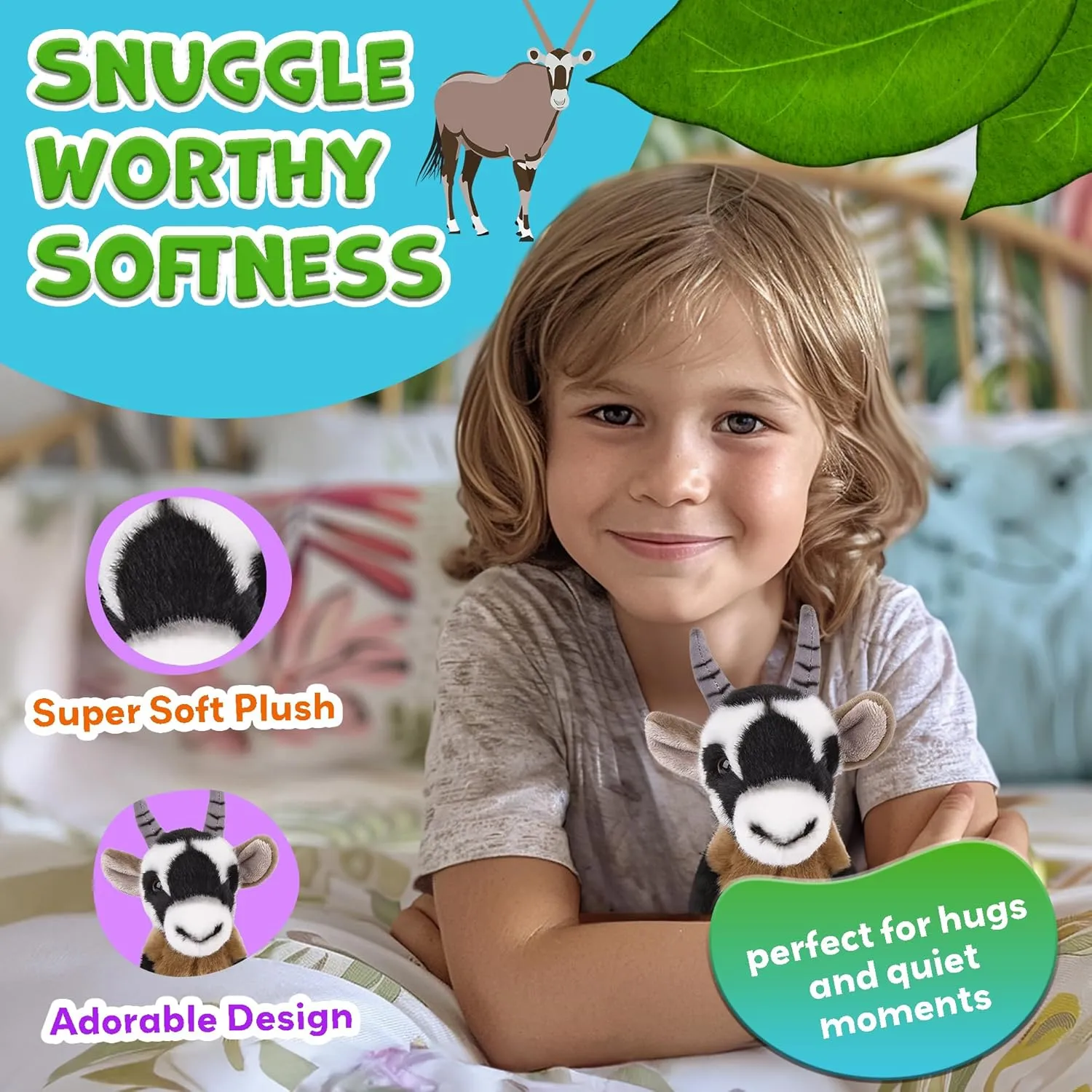 Forest & Twelfth 7" - 8" Stuffed Animal, Soft Plush Toy, Cute Stuffed Animal for Boys and Girls, Realistic Looking Small Stuffed Animals, Nursery and Room Decor (7" Oryx)