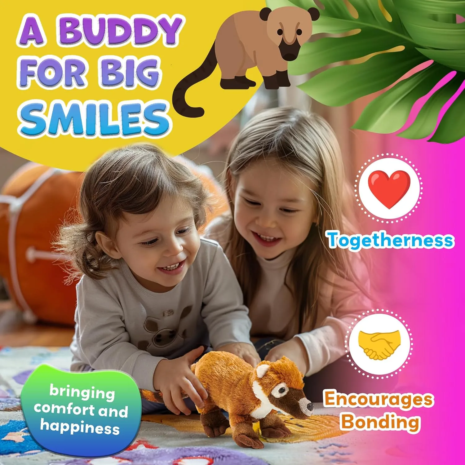 Forest & Twelfth 7" - 8" Stuffed Animal, Soft Plush Toy, Cute Stuffed Animal for Boys and Girls, Realistic Looking Small Stuffed Animals, Nursery and Room Decor (8" Coati)