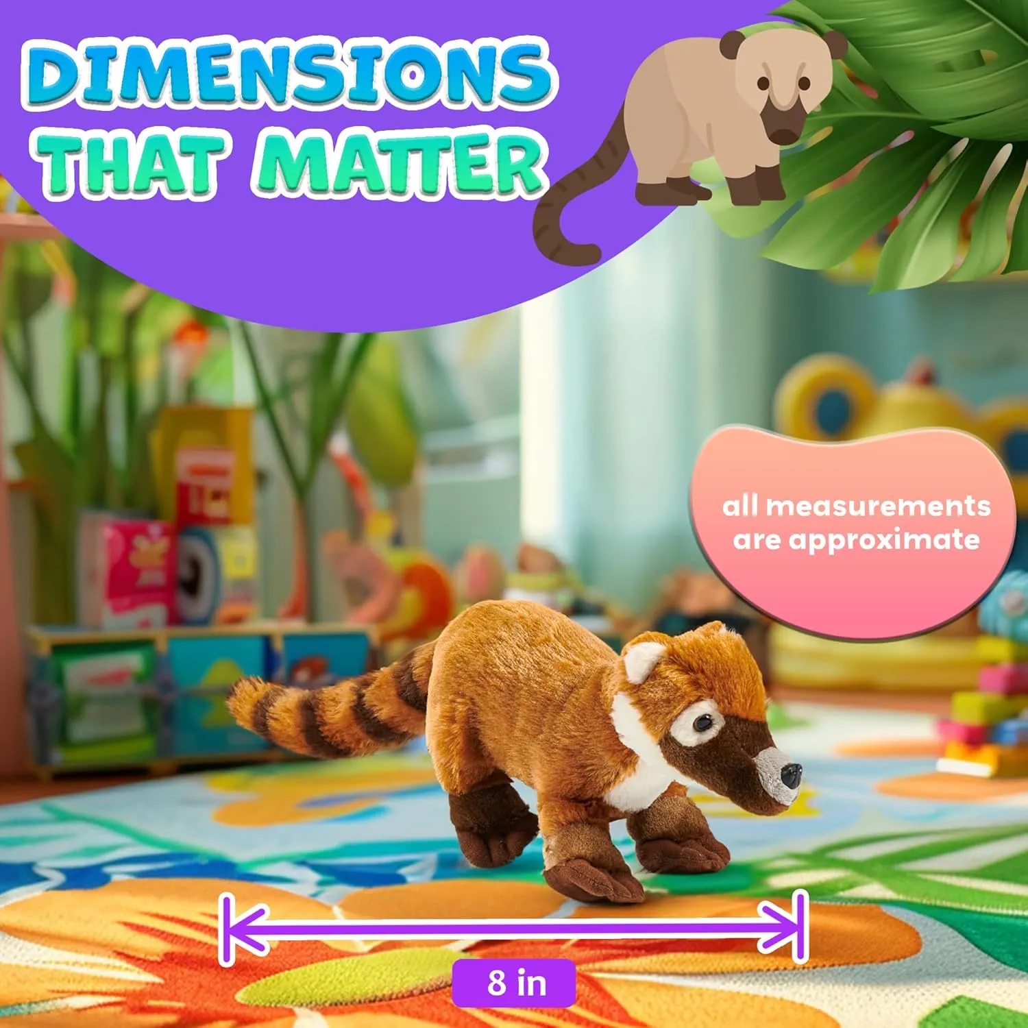 Forest & Twelfth 7" - 8" Stuffed Animal, Soft Plush Toy, Cute Stuffed Animal for Boys and Girls, Realistic Looking Small Stuffed Animals, Nursery and Room Decor (8" Coati)