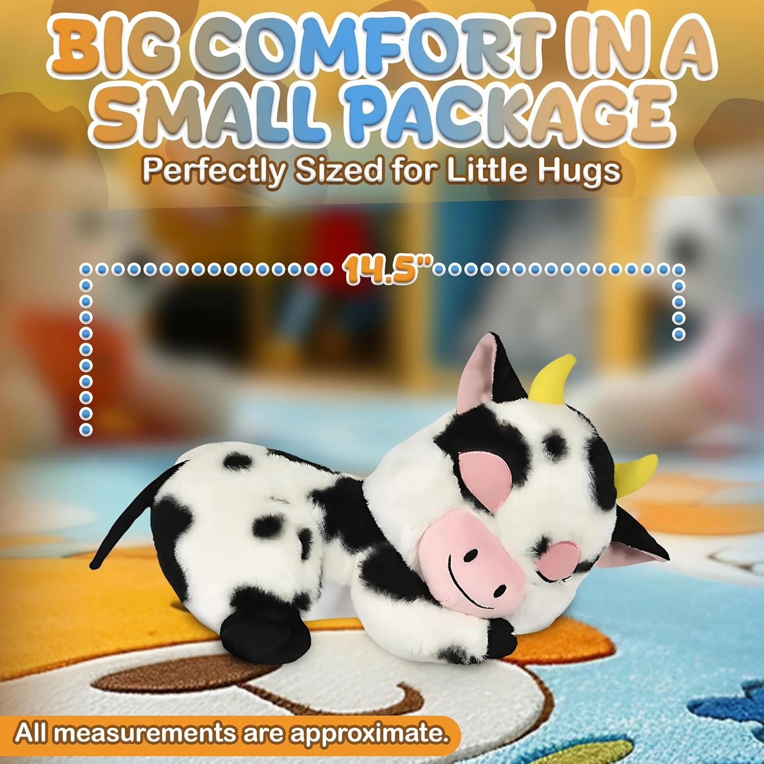 Forest & Twelfth 14.5” Dozy Stuffed Animal – Adorable Sleeping Barnyard Large Stuffed Animals for Babies, Infants, and Toddlers, Adorable Big Plushies Ideal as Home Decor, Cuddle Pillow (Cow)