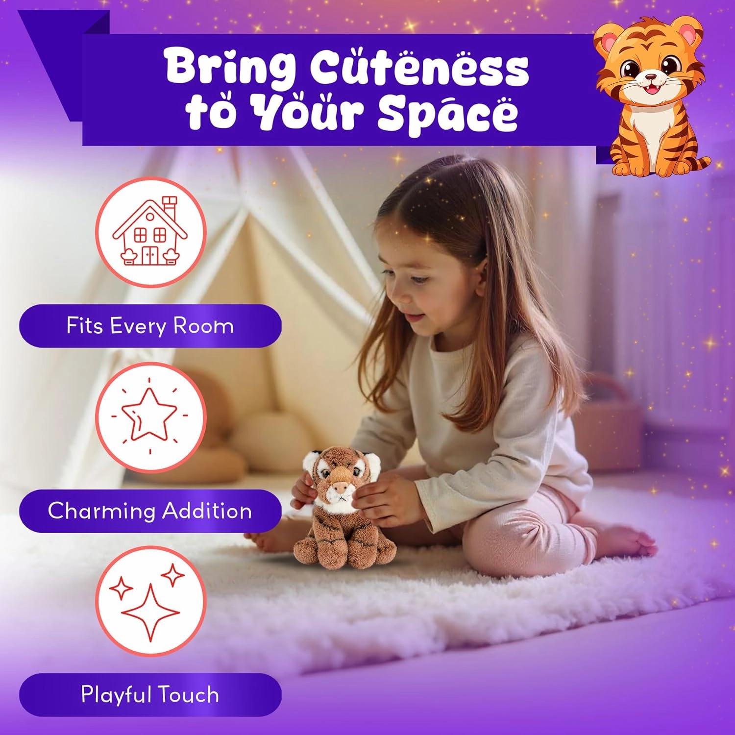 Forest & Twelfth 5" Stuffed Animal, Soft Plush Toy, Cute Stuffed Animal for Boys and Girls, Realistic Looking Small Stuffed Animals, Nursery and Room Decor (5" Tiger)