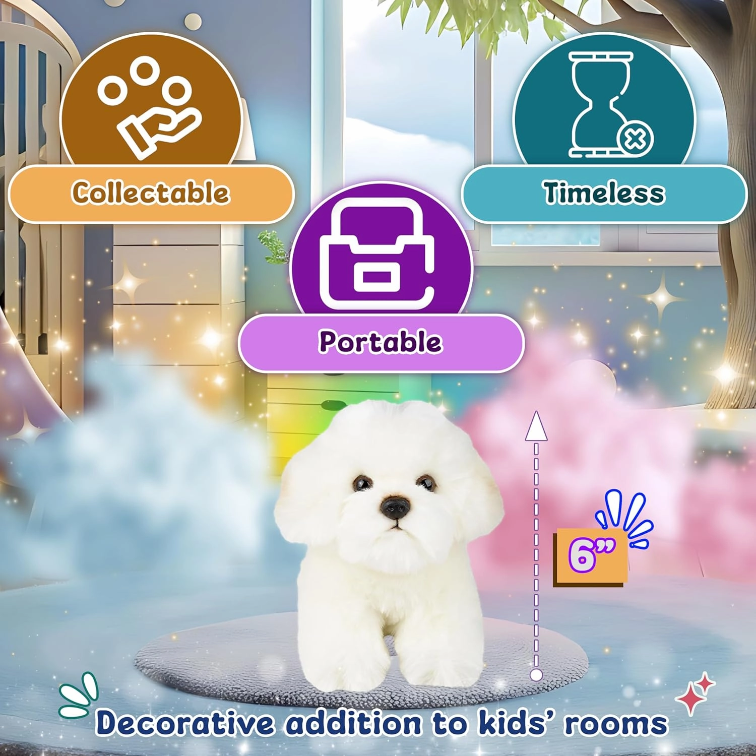 Forest & Twelfth 6" Stuffed Bichon, Soft Plush Toy, Cute Stuffed Animal for Boys and Girls, Realistic Looking Small Stuffed Animals, Nursery and Room Decor (6" Bichon)