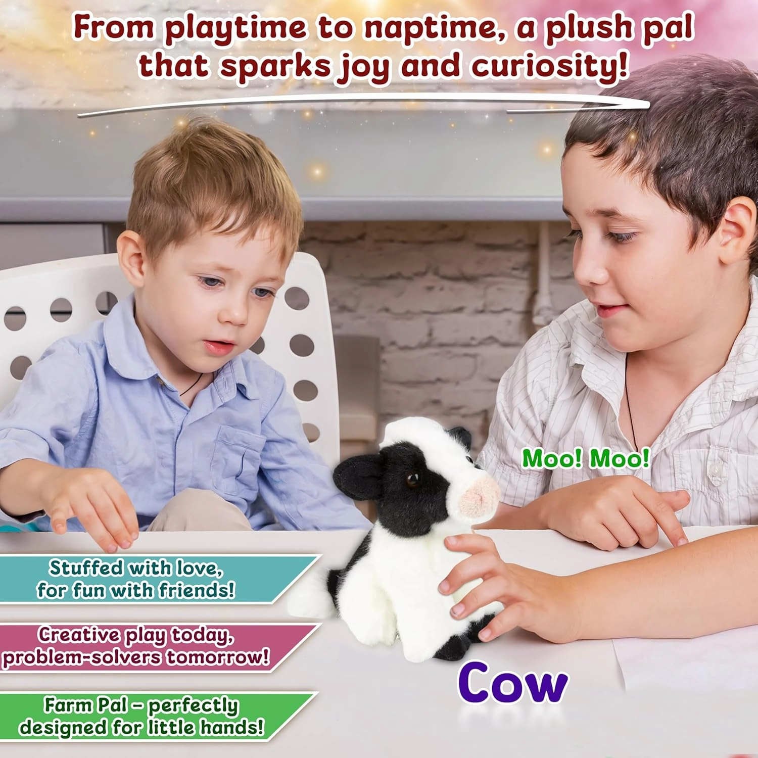Forest & Twelfth 6" Stuffed Cow Soft Plush Toy, Cute Stuffed Animal for Boys and Girls, Realistic Looking Small Stuffed Animals, Nursery and Room Decor (6" Cow)