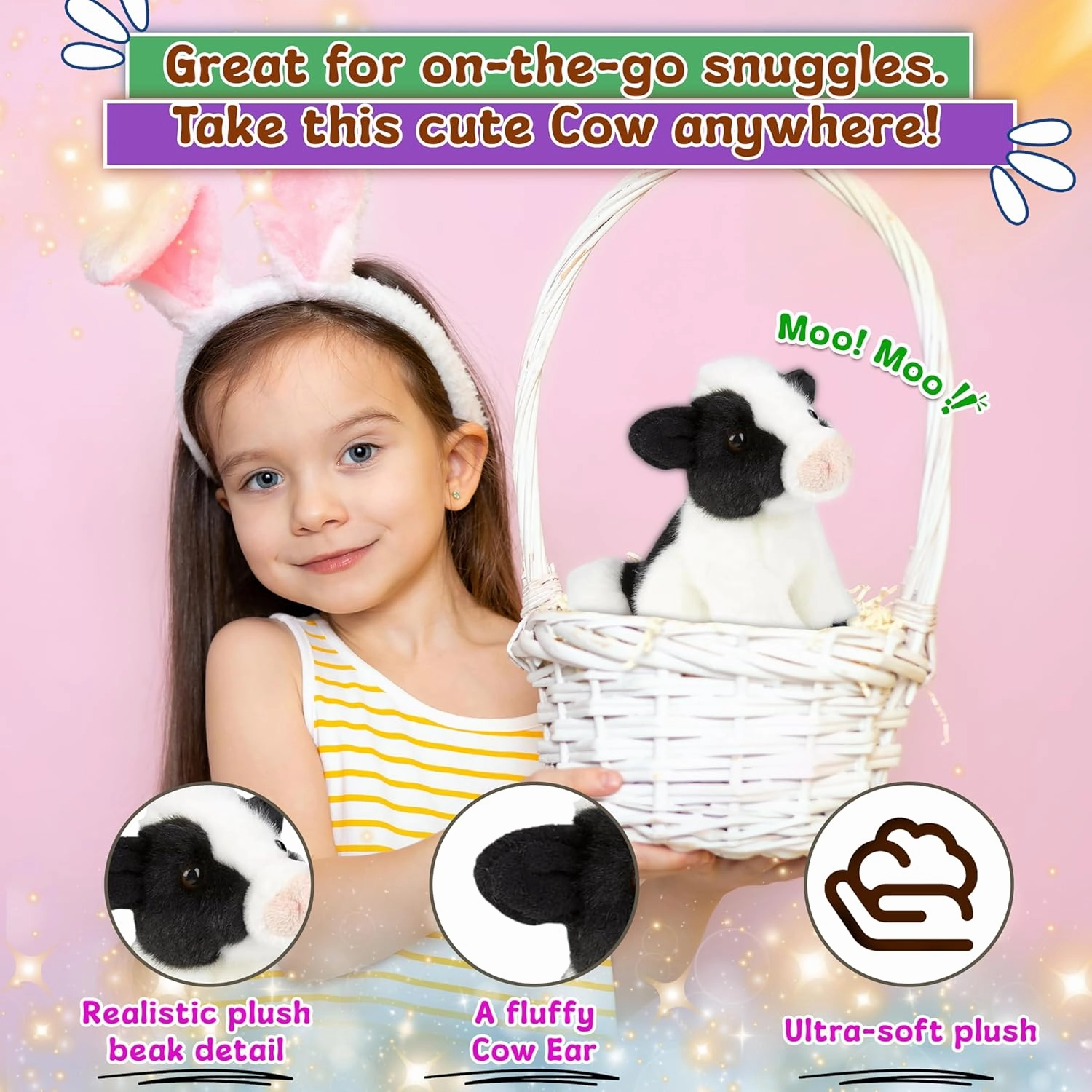 Forest & Twelfth 6" Stuffed Cow Soft Plush Toy, Cute Stuffed Animal for Boys and Girls, Realistic Looking Small Stuffed Animals, Nursery and Room Decor (6" Cow)