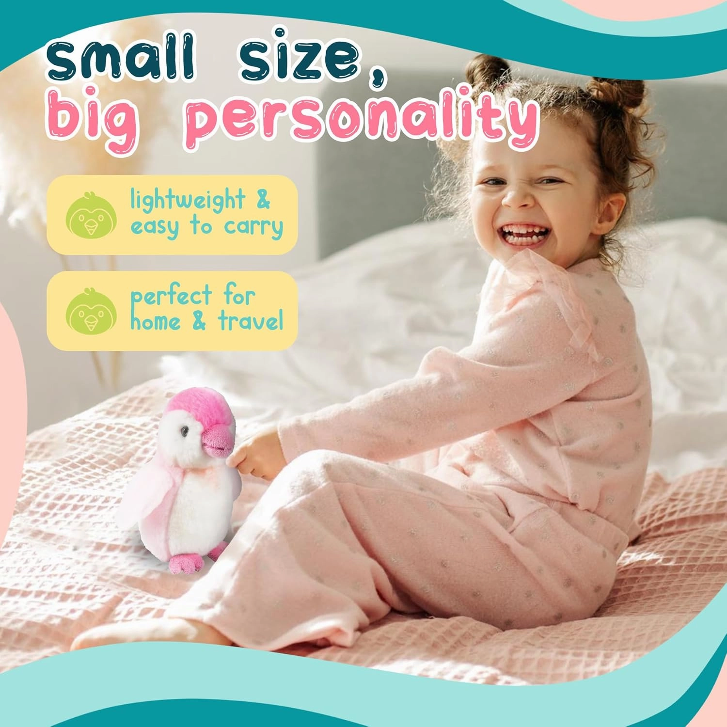 Forest & Twelfth 7" - 8" Stuffed Animal, Soft Plush Toy, Cute Stuffed Animal for Boys and Girls, Realistic Looking Small Stuffed Animals, Nursery and Room Decor (7" Penguin Pink)
