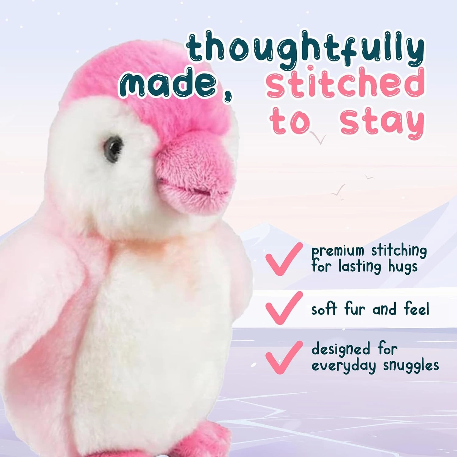 Forest & Twelfth 7" - 8" Stuffed Animal, Soft Plush Toy, Cute Stuffed Animal for Boys and Girls, Realistic Looking Small Stuffed Animals, Nursery and Room Decor (7" Penguin Pink)