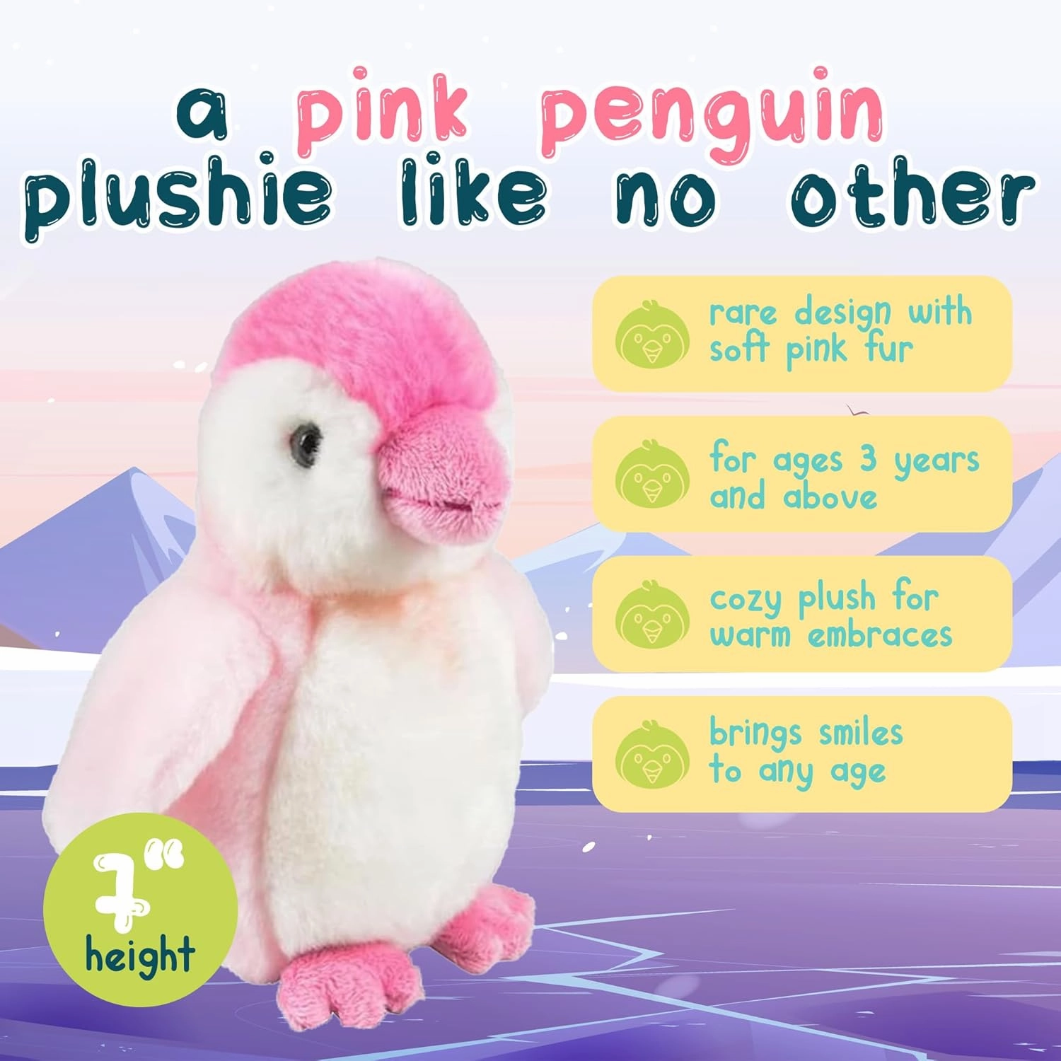 Forest & Twelfth 7" - 8" Stuffed Animal, Soft Plush Toy, Cute Stuffed Animal for Boys and Girls, Realistic Looking Small Stuffed Animals, Nursery and Room Decor (7" Penguin Pink)