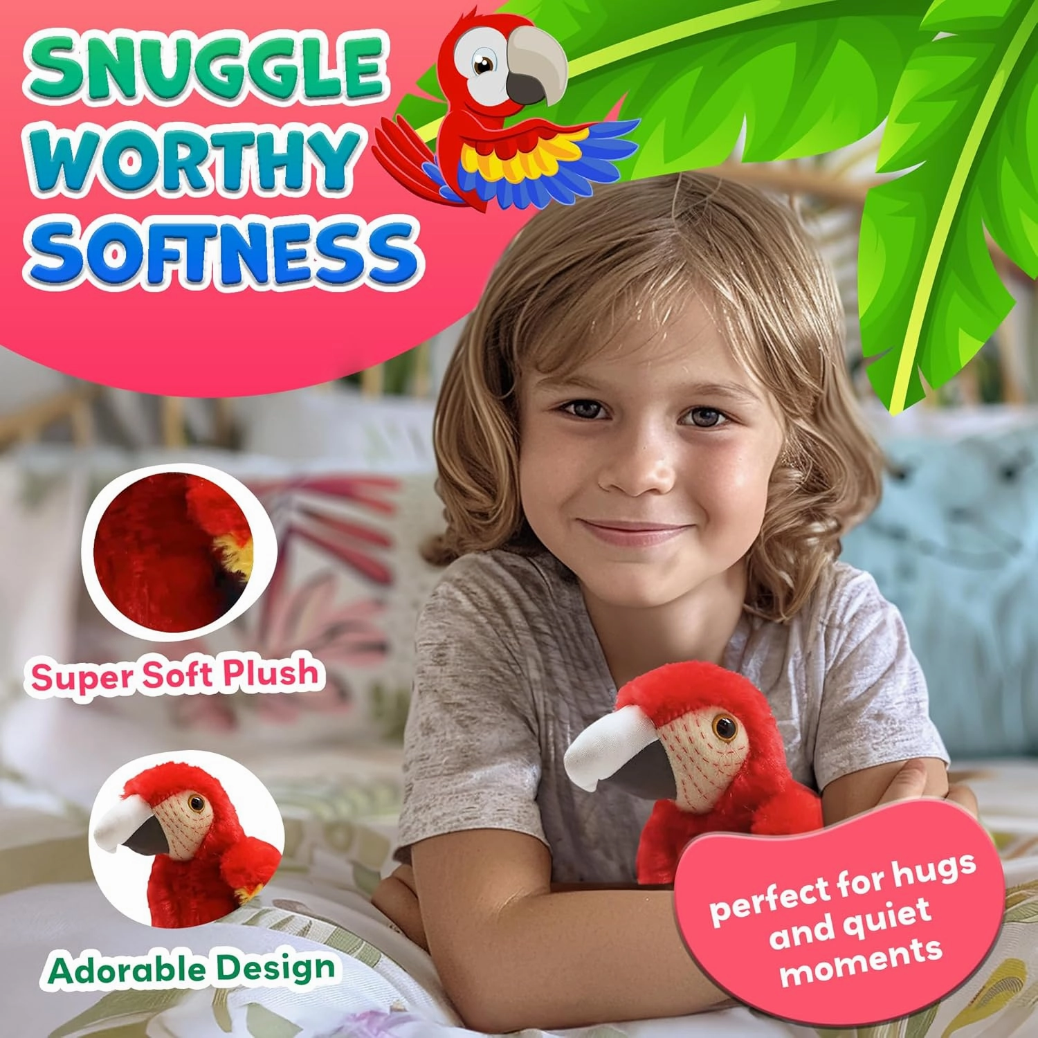 Forest & Twelfth 7" - 8" Stuffed Animal, Soft Plush Toy, Cute Stuffed Animal for Boys and Girls, Realistic Looking Small Stuffed Animals, Nursery and Room Decor (8" Macaw Red)