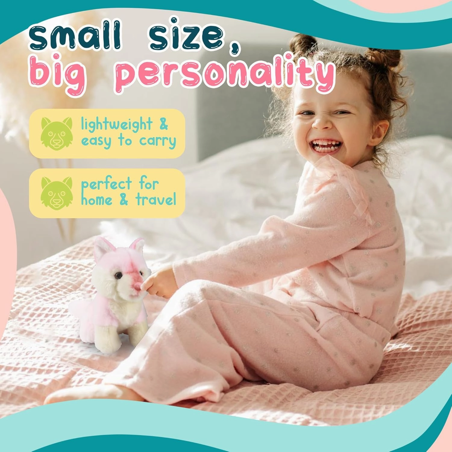 Forest & Twelfth 7" Stuffed Pink Wolf, Soft Plush Toy, Cute Stuffed Animal for Boys and Girls, Realistic Looking Small Stuffed Wolf, Nursery and Room Decor (7" Pink Wolf)