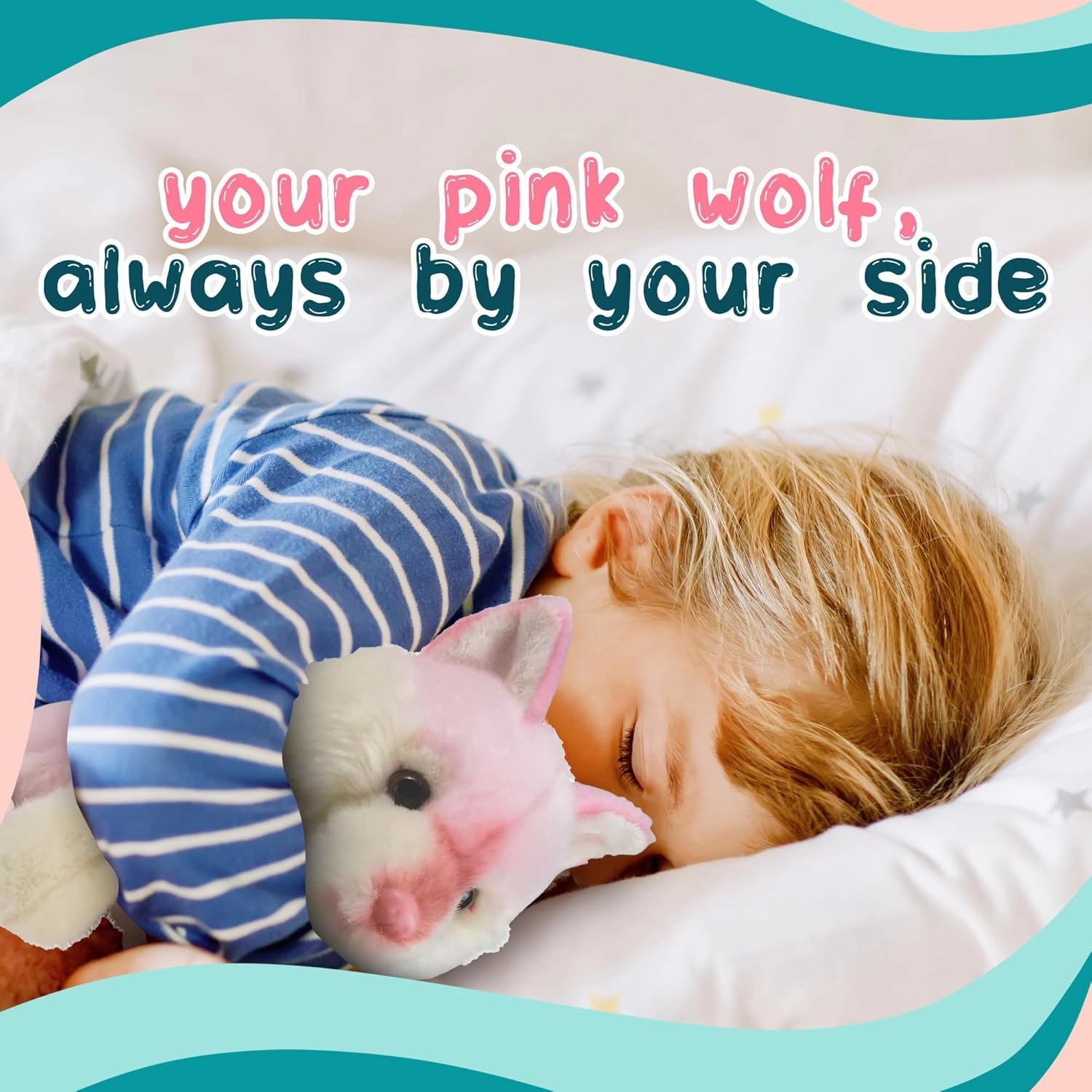 Forest & Twelfth 7" Stuffed Pink Wolf, Soft Plush Toy, Cute Stuffed Animal for Boys and Girls, Realistic Looking Small Stuffed Wolf, Nursery and Room Decor (7" Pink Wolf)
