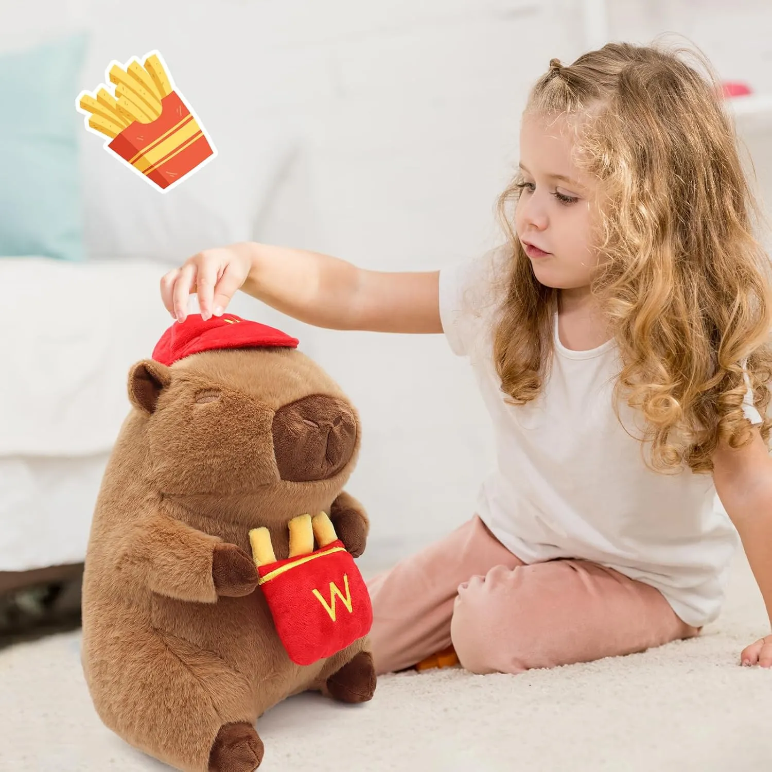 French Fries Capybara Plush 17.7inch, Cute French Fry Capybara Stuffed Animal Giant Capibara Plushies Pillow Toy Gifts for Boys Girls Kids