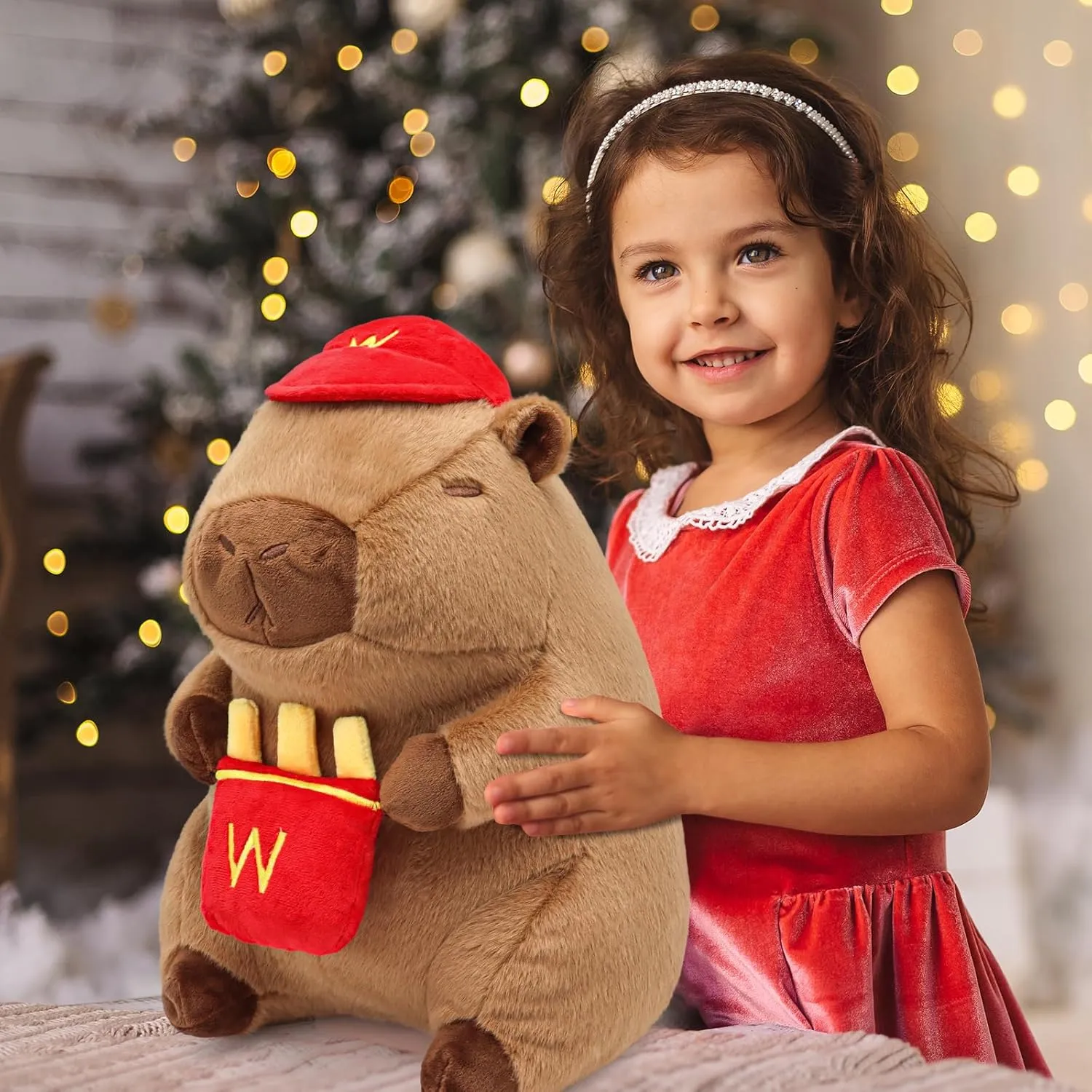 French Fries Capybara Plush 17.7inch, Cute French Fry Capybara Stuffed Animal Giant Capibara Plushies Pillow Toy Gifts for Boys Girls Kids