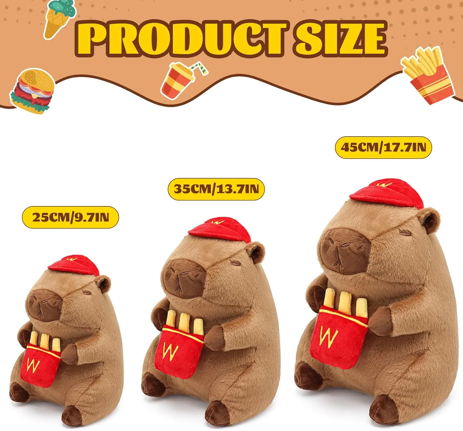 French Fries Capybara Plush 17.7inch, Cute French Fry Capybara Stuffed Animal Giant Capibara Plushies Pillow Toy Gifts for Boys Girls Kids